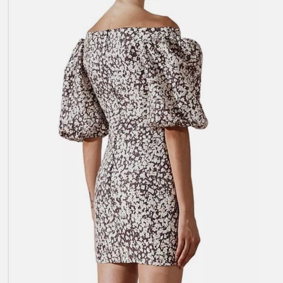 NWT Shona Joy Dahlia OTS Fitted Mini Dress Floral Size8 Brown Cocktail Linen - Picture 12 of 12